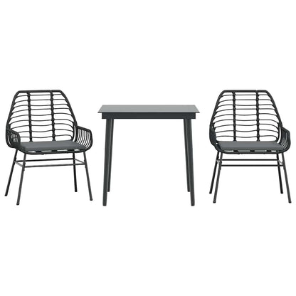 Set da Pranzo da Giardino 3 pz con Cuscini Polyrattan Vetro | homemem39