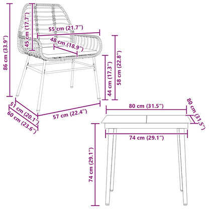 Set da Pranzo da Giardino 3 pz con Cuscini Polyrattan Vetro | homemem39
