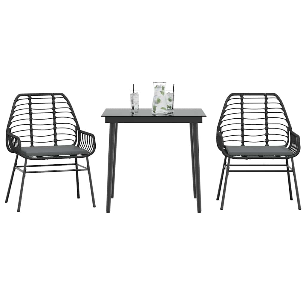 Set da Pranzo da Giardino 3 pz con Cuscini Polyrattan Vetro | homemem39