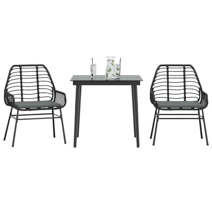 Set da Pranzo da Giardino 3 pz con Cuscini Polyrattan Vetro | homemem39