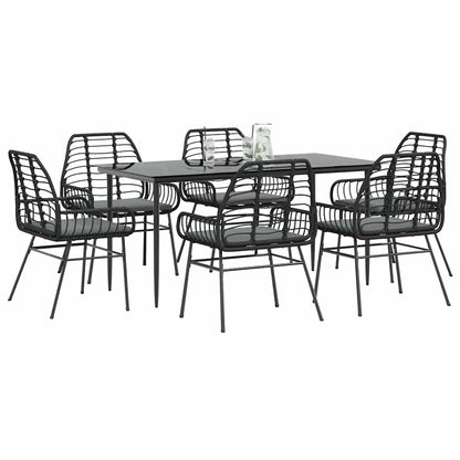 Set Pranzo da Giardino 7 pz Nero con Cuscini Polyrattan Vetro - homemem39