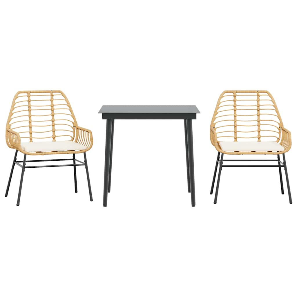 Set da Pranzo da Giardino 3pz con Cuscini Polyrattan Vetro | homemem39