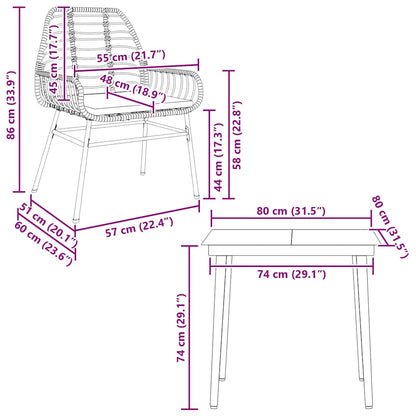 Set da Pranzo da Giardino 3pz con Cuscini Polyrattan Vetro | homemem39
