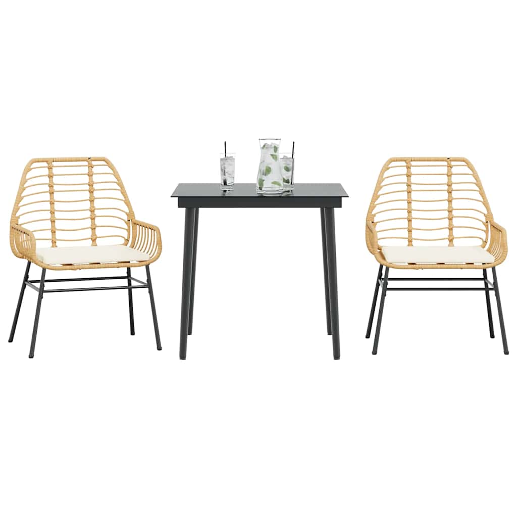 Set da Pranzo da Giardino 3pz con Cuscini Polyrattan Vetro | homemem39