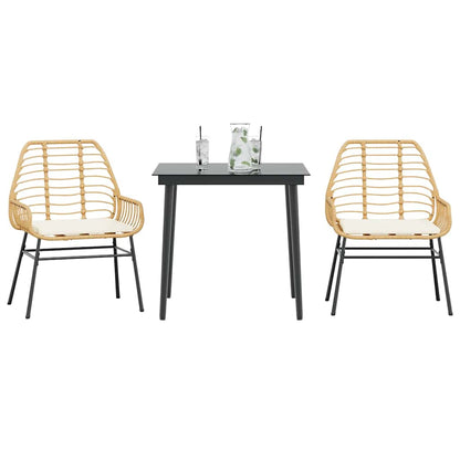 Set da Pranzo da Giardino 3pz con Cuscini Polyrattan Vetro | homemem39