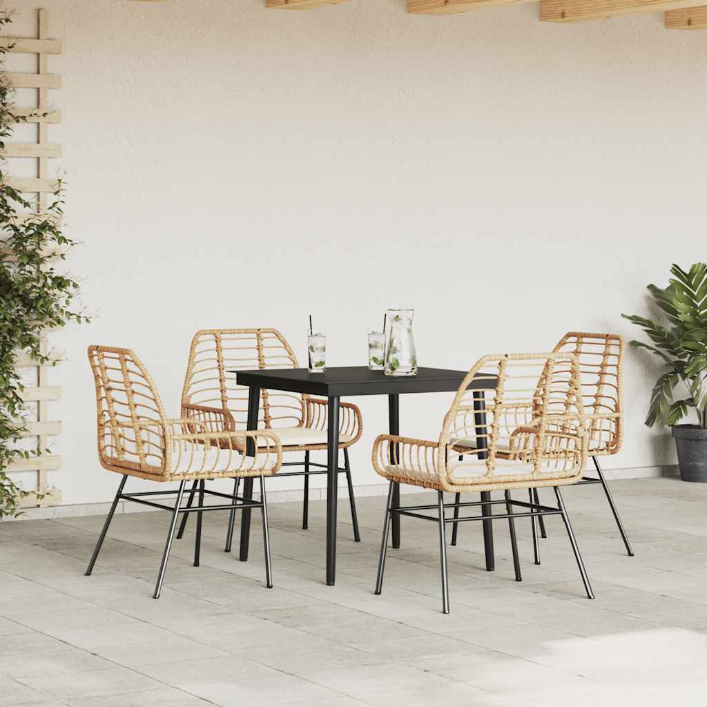 Set da Pranzo da Giardino 5pz con Cuscini Polyrattan Vetro | homemem39