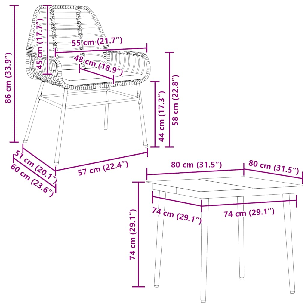 Set da Pranzo da Giardino 5pz con Cuscini Polyrattan Vetro | homemem39