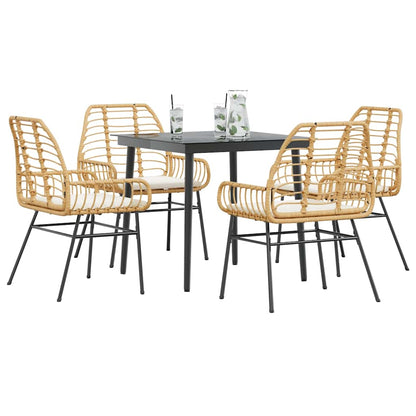 Set da Pranzo da Giardino 5pz con Cuscini Polyrattan Vetro | homemem39