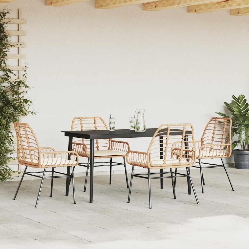 Set da Pranzo da Giardino 5pz con Cuscini Polyrattan Vetro | homemem39