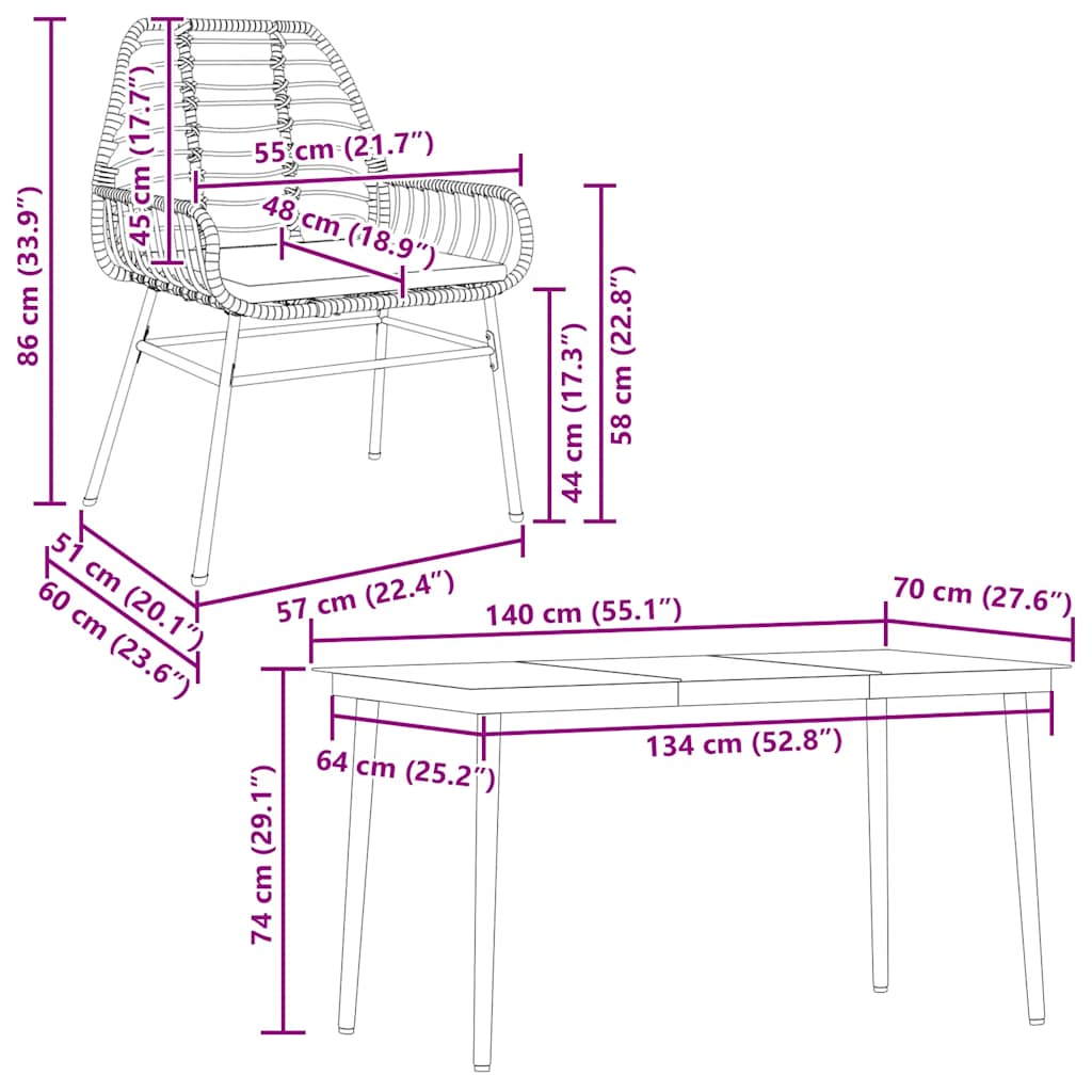 Set da Pranzo da Giardino 5pz con Cuscini Polyrattan Vetro | homemem39