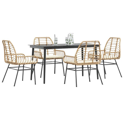 Set da Pranzo da Giardino 5pz con Cuscini Polyrattan Vetro | homemem39