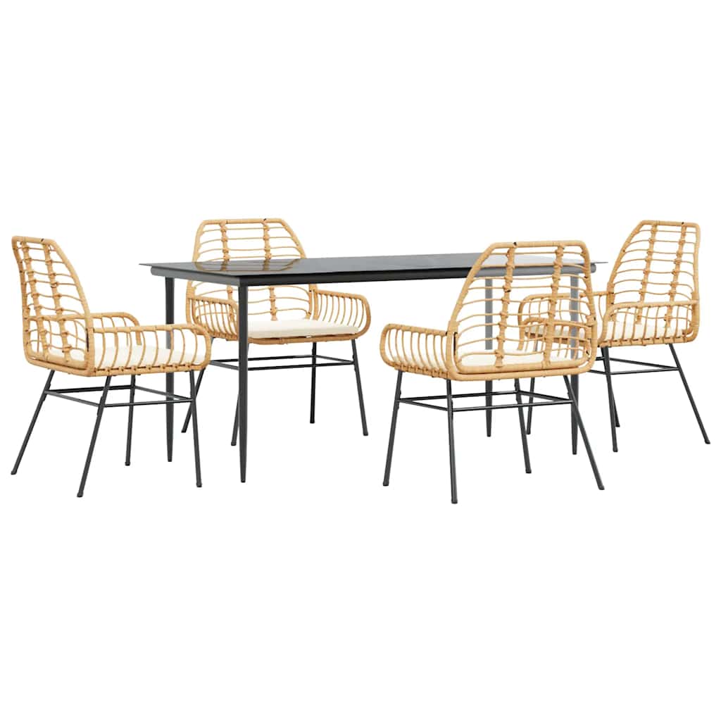 Set da Pranzo da Giardino 5pz con Cuscini Polyrattan Vetro | homemem39