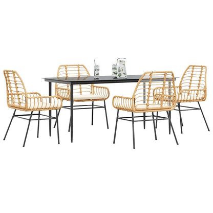 Set da Pranzo da Giardino 5pz con Cuscini Polyrattan Vetro | homemem39