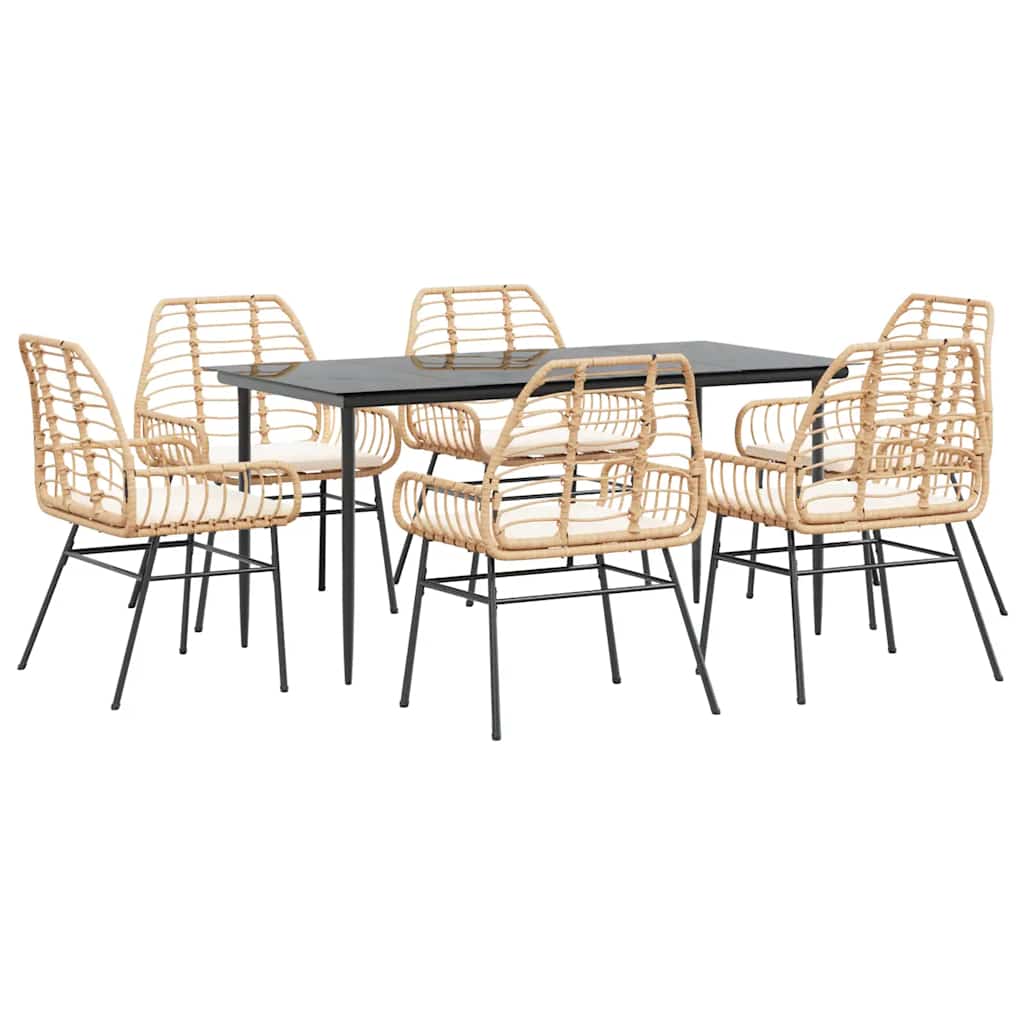 Set Pranzo da Giardino 7pz con Cuscini Marrone Polyrattan Vetro | homemem39