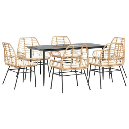 Set Pranzo da Giardino 7pz con Cuscini Marrone Polyrattan Vetro | homemem39