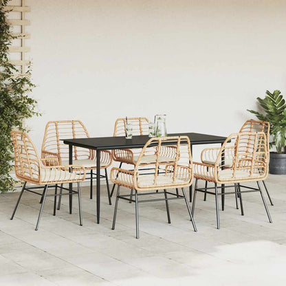 Set Pranzo da Giardino 7pz con Cuscini Marrone Polyrattan Vetro | homemem39