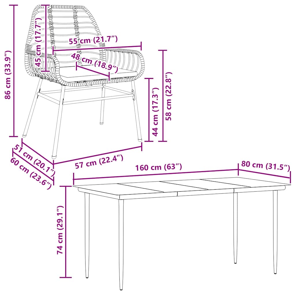 Set Pranzo da Giardino 7pz con Cuscini Marrone Polyrattan Vetro | homemem39