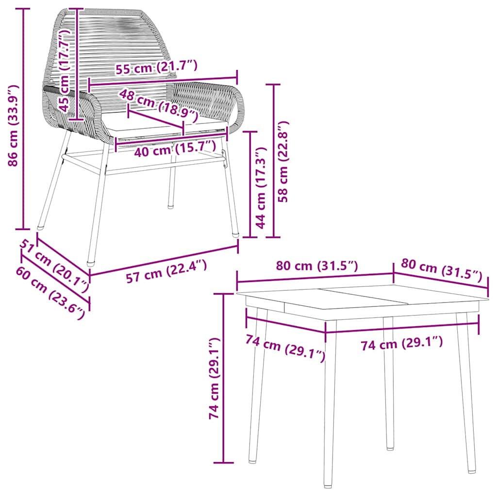 Set da Pranzo da Giardino con Cuscini 5 pz Polyrattan Vetro | homemem39