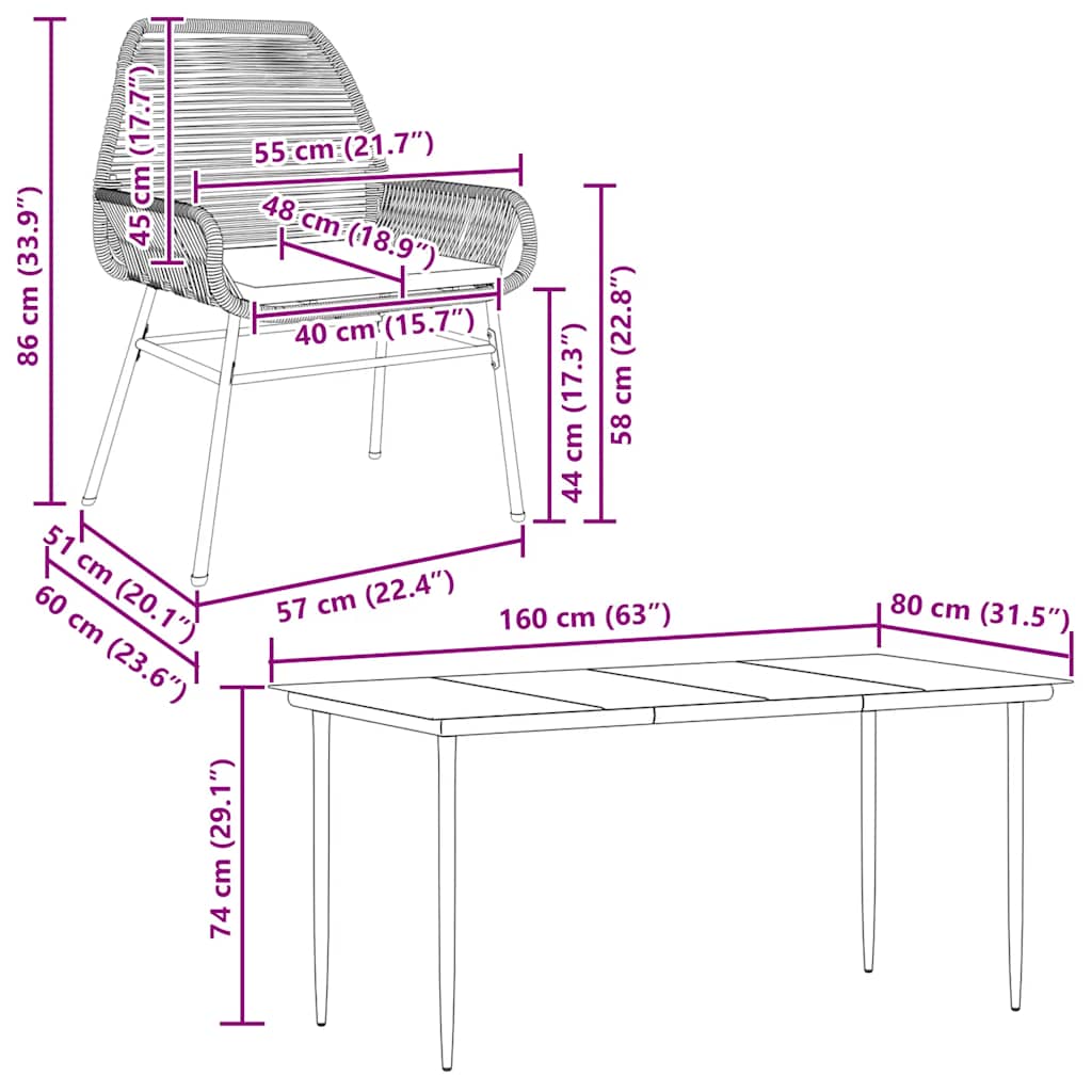 Set da Pranzo da Giardino con Cuscini 5 pz Polyrattan Vetro | homemem39