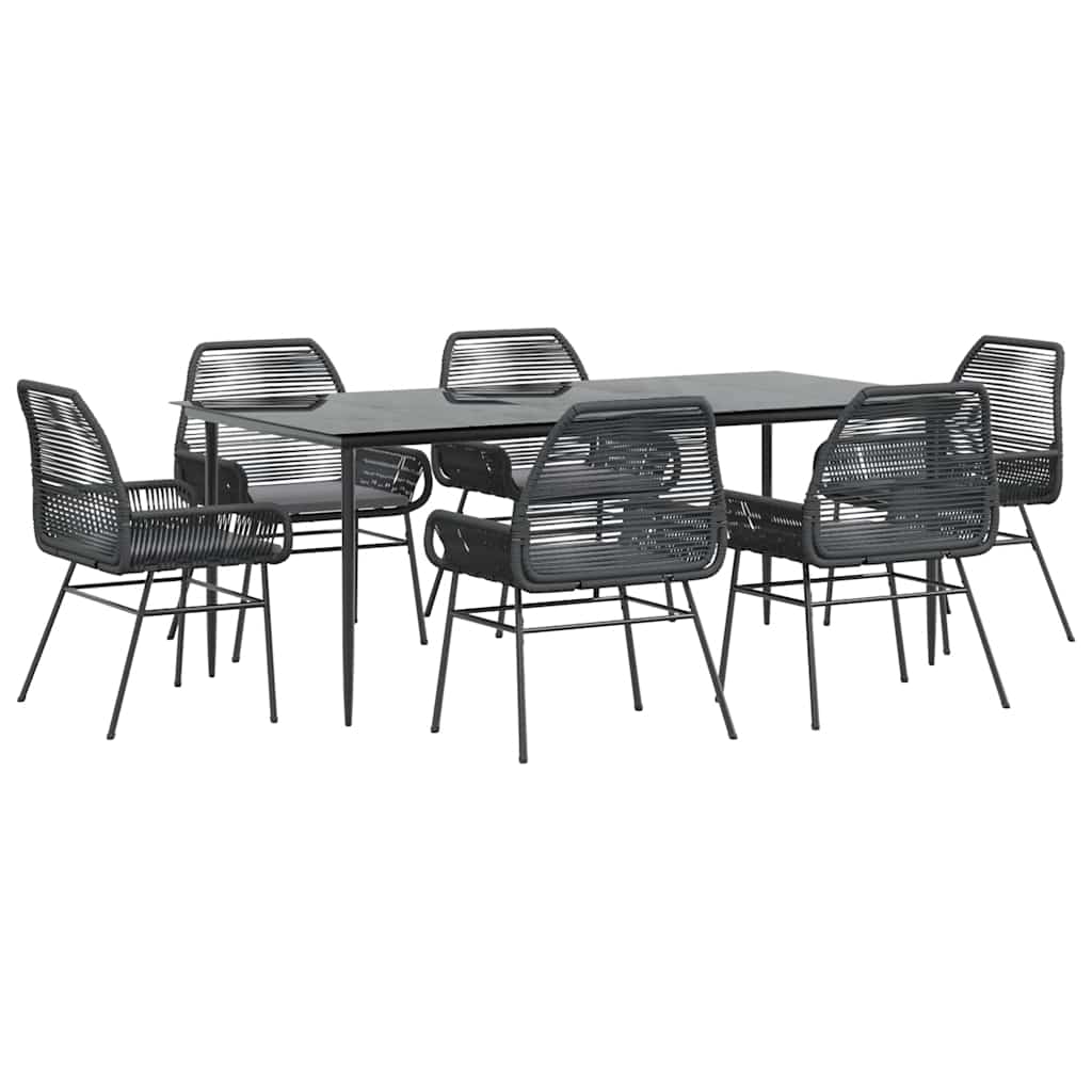 Set Pranzo da Giardino 7 pz Nero con Cuscini Polyrattan Vetro - homemem39