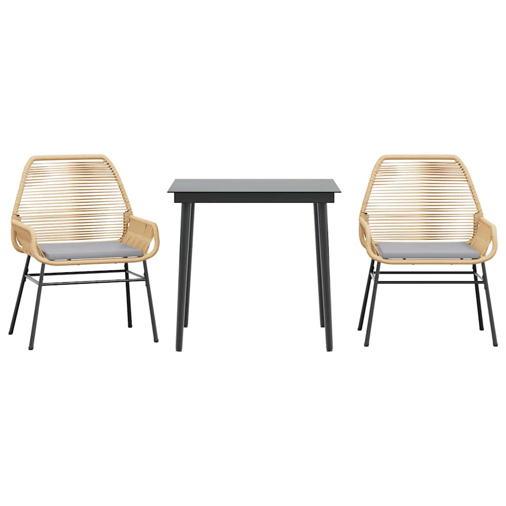 Set da Pranzo da Giardino 3pz con Cuscini Polyrattan Vetro | homemem39
