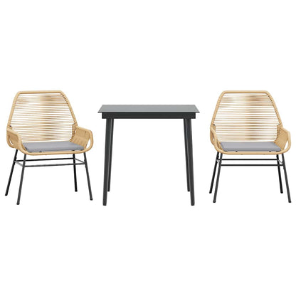 Set da Pranzo da Giardino 3pz con Cuscini Polyrattan Vetro | homemem39