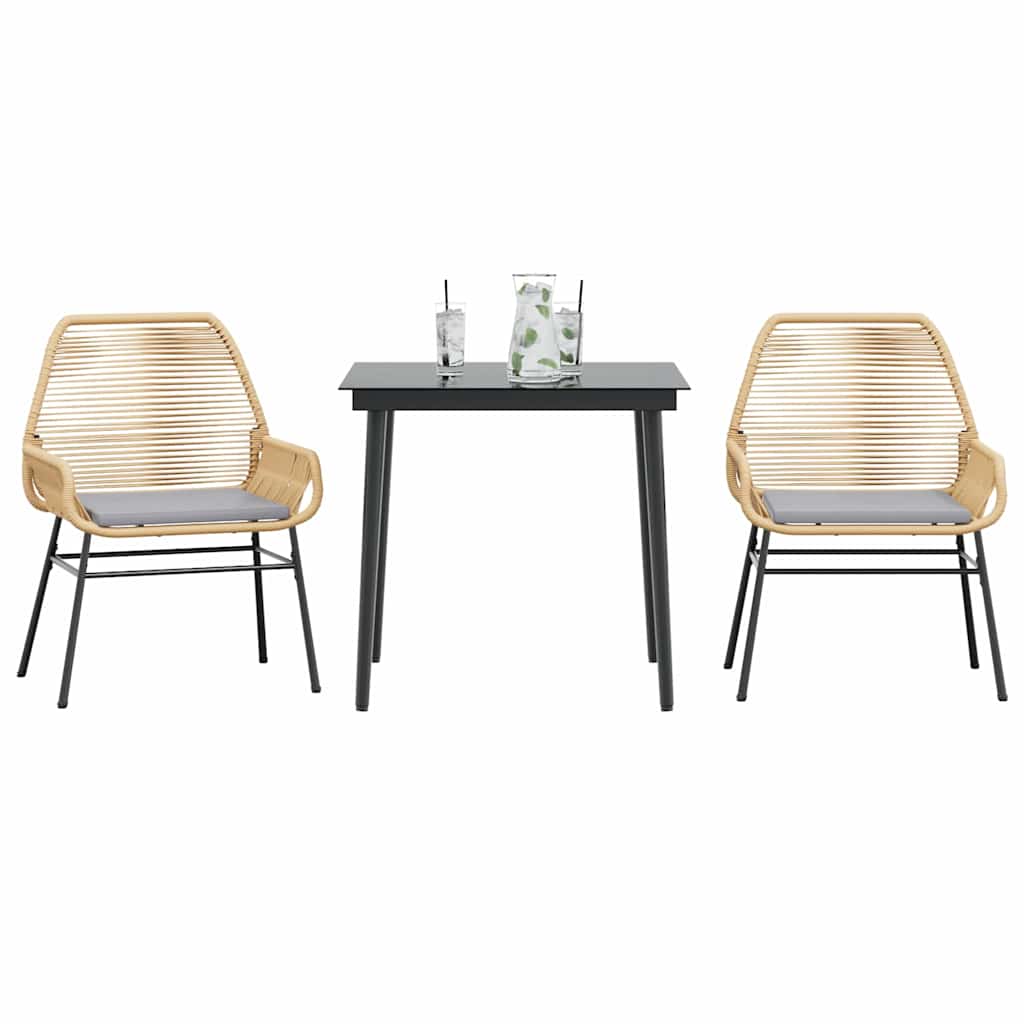 Set da Pranzo da Giardino 3pz con Cuscini Polyrattan Vetro | homemem39