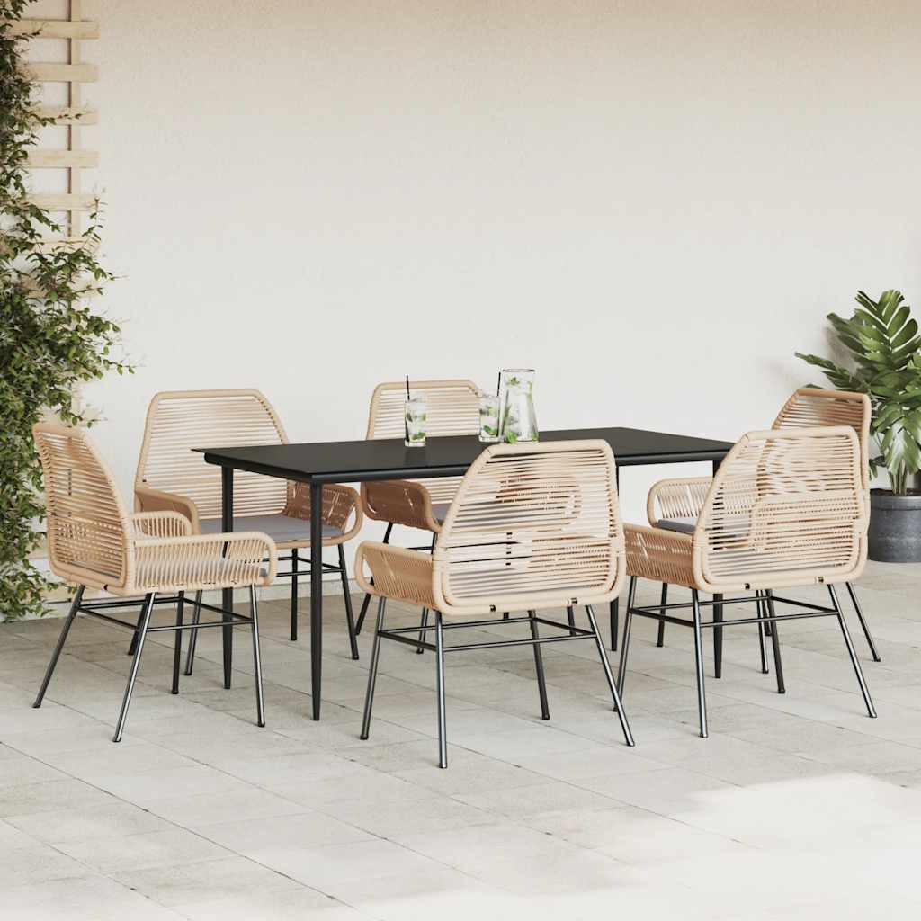 Set Pranzo da Giardino 7pz con Cuscini Marrone Polyrattan Vetro | homemem39
