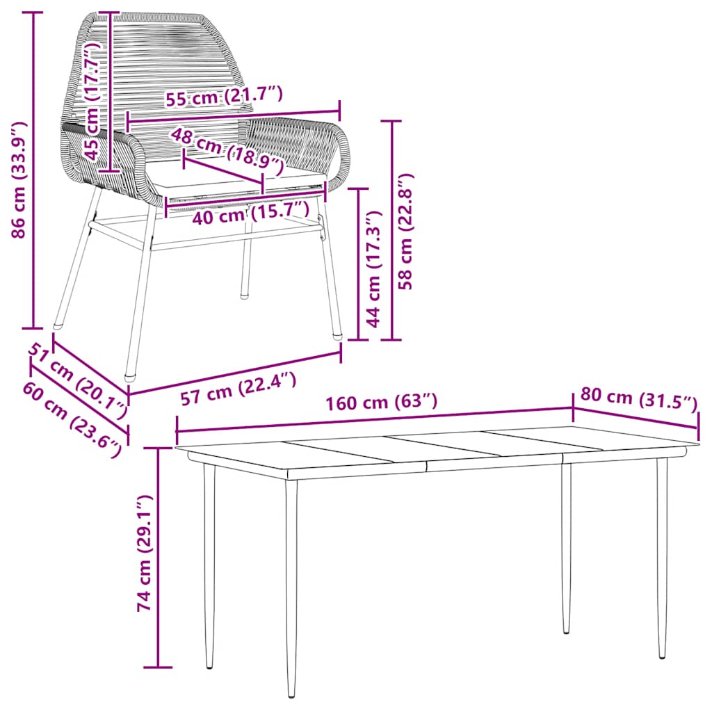 Set Pranzo da Giardino 7pz con Cuscini Marrone Polyrattan Vetro | homemem39