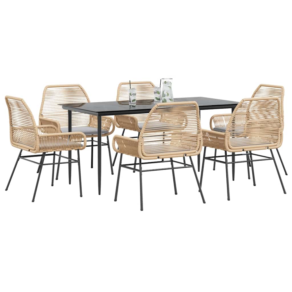 Set Pranzo da Giardino 7pz con Cuscini Marrone Polyrattan Vetro | homemem39