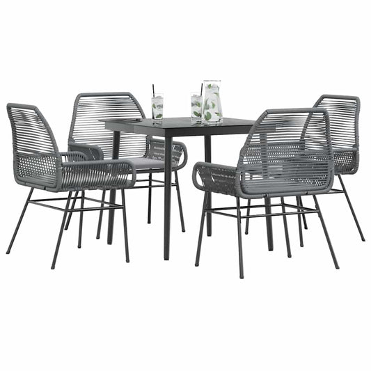 Set da Pranzo da Giardino 5 pz con Cuscini Polyrattan Vetro
