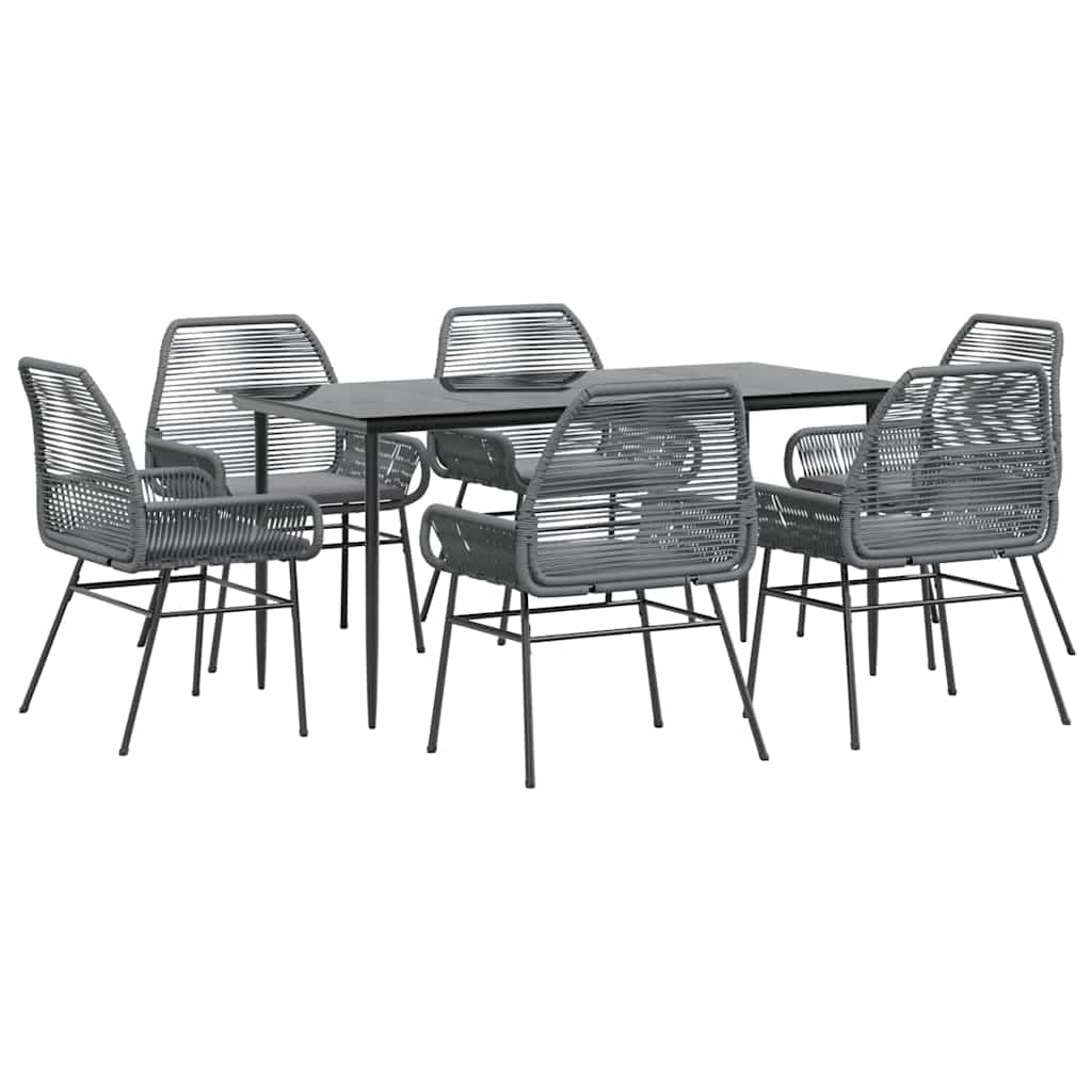 Set da Pranzo da Giardino 7 pz con Cuscini Polyrattan Vetro