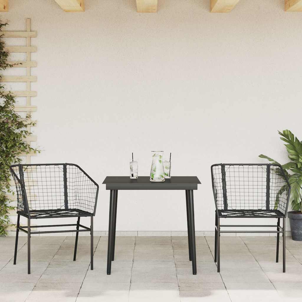 Set Mobili da Pranzo per Giardino 3 pz Nero Polyrattan Vetro | homemem39