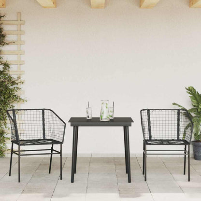 Set Mobili da Pranzo per Giardino 3 pz Nero Polyrattan Vetro | homemem39