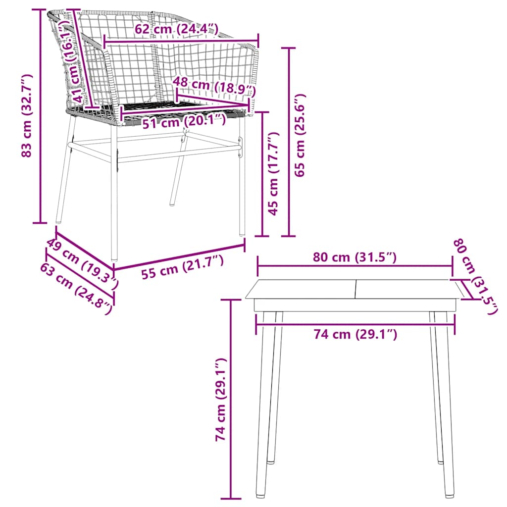 Set Mobili da Pranzo per Giardino 3 pz Nero Polyrattan Vetro | homemem39