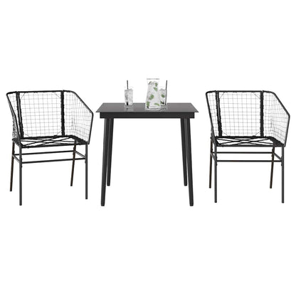 Set Mobili da Pranzo per Giardino 3 pz Nero Polyrattan Vetro | homemem39