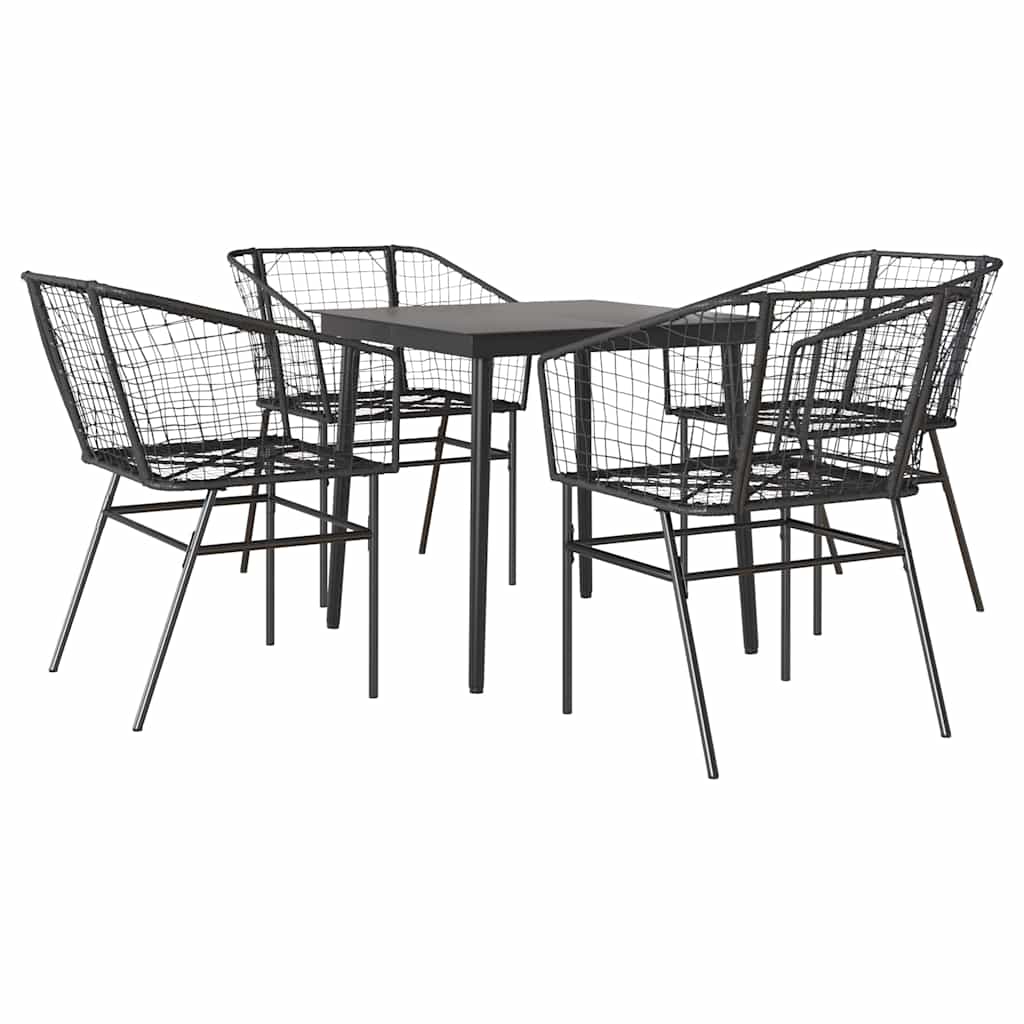 Set Mobili da Pranzo per Giardino 5 pz Nero Polyrattan Vetro | homemem39