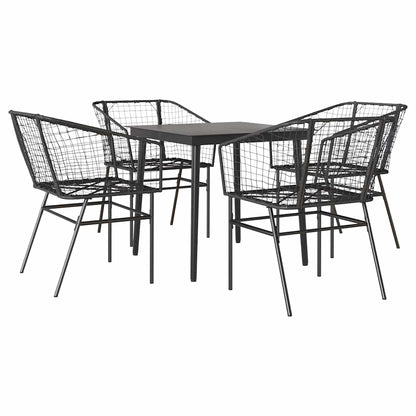 Set Mobili da Pranzo per Giardino 5 pz Nero Polyrattan Vetro | homemem39