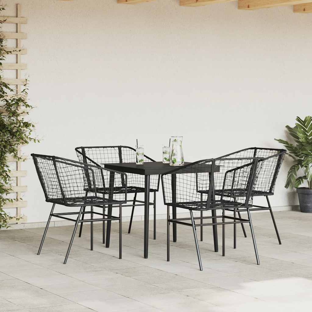Set Mobili da Pranzo per Giardino 5 pz Nero Polyrattan Vetro | homemem39