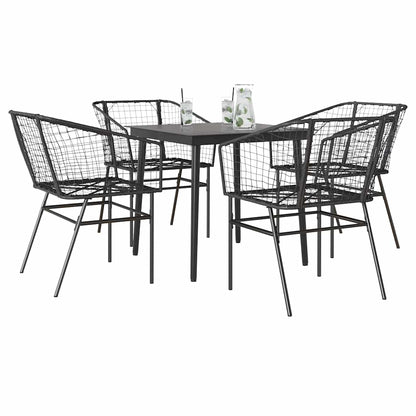 Set Mobili da Pranzo per Giardino 5 pz Nero Polyrattan Vetro | homemem39