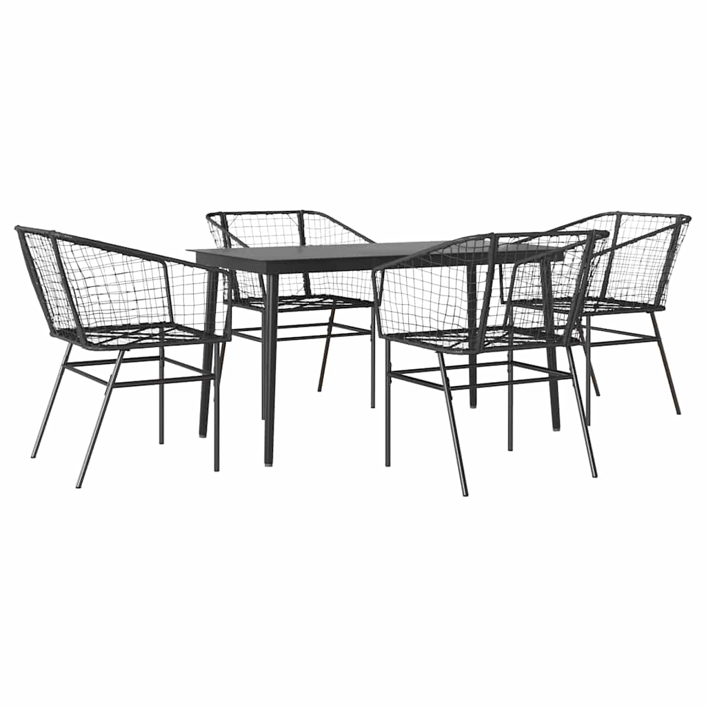 Set Mobili da Pranzo per Giardino 5 pz Nero Polyrattan Vetro | homemem39