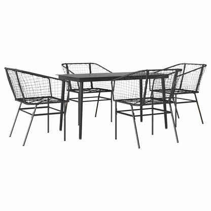 Set Mobili da Pranzo per Giardino 5 pz Nero Polyrattan Vetro | homemem39