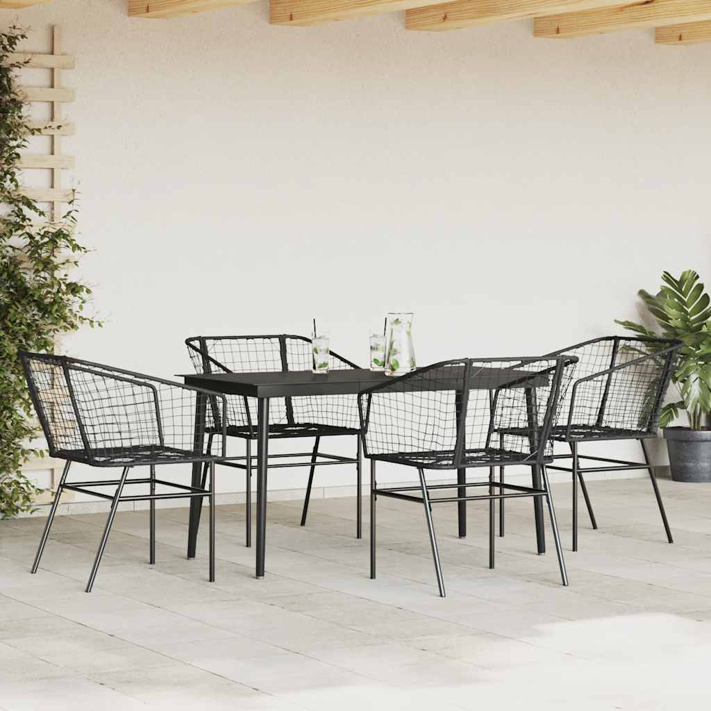 Set Mobili da Pranzo per Giardino 5 pz Nero Polyrattan Vetro | homemem39