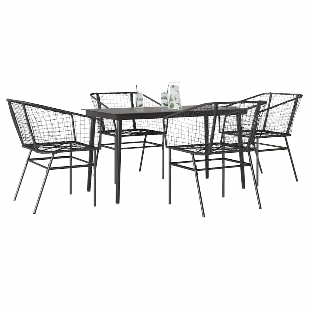 Set Mobili da Pranzo per Giardino 5 pz Nero Polyrattan Vetro | homemem39