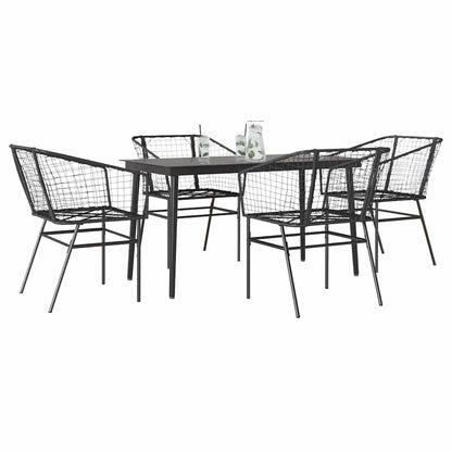 Set Mobili da Pranzo per Giardino 5 pz Nero Polyrattan Vetro | homemem39