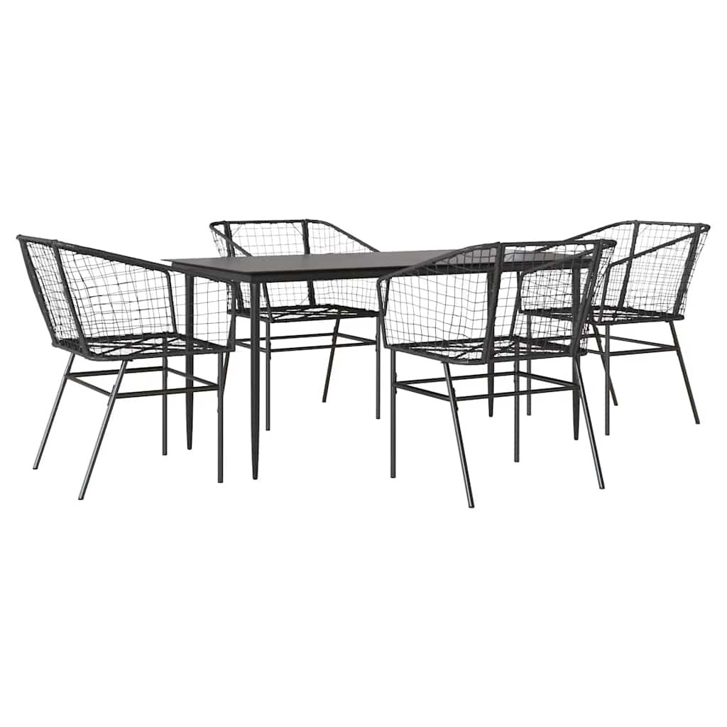 Set Mobili da Pranzo per Giardino 5 pz Nero Polyrattan Vetro | homemem39