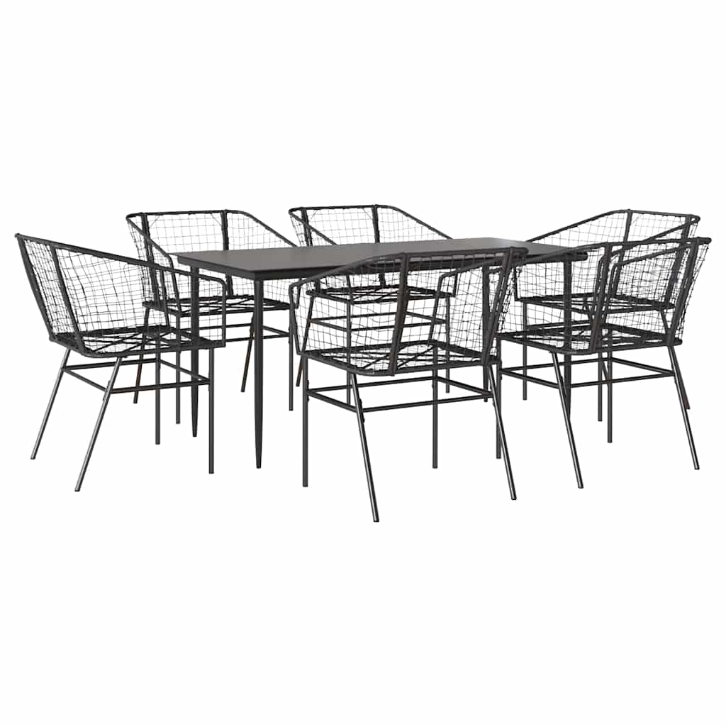 Set Pranzo da Giardino 7 pz Nero Polyrattan Vetro | homemem39