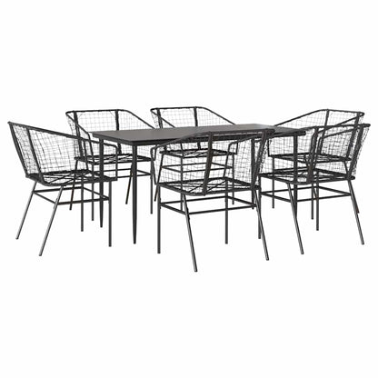 Set Pranzo da Giardino 7 pz Nero Polyrattan Vetro | homemem39