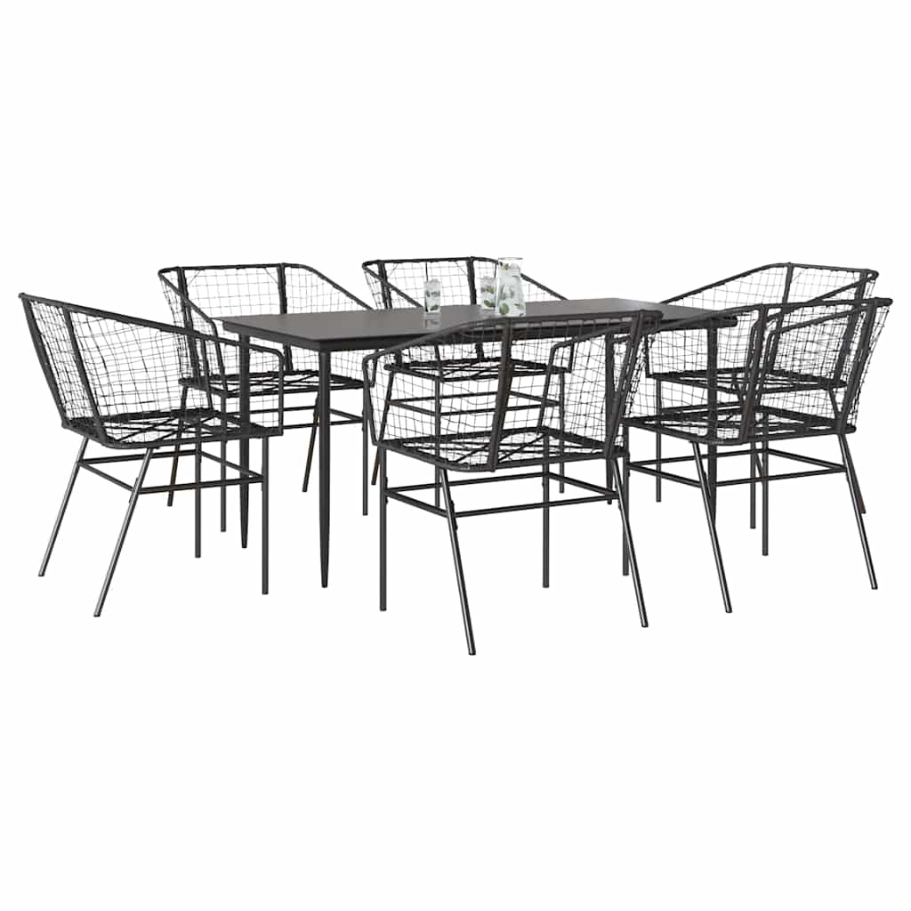 Set Pranzo da Giardino 7 pz Nero Polyrattan Vetro | homemem39