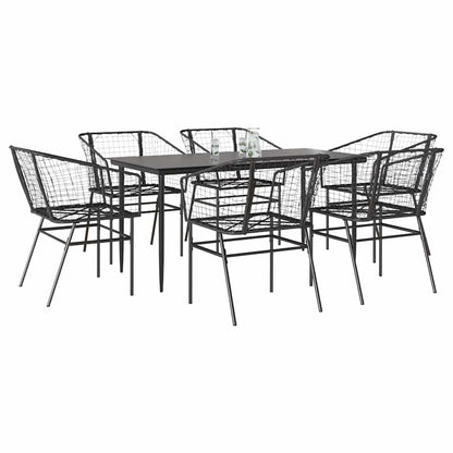 Set Pranzo da Giardino 7 pz Nero Polyrattan Vetro | homemem39